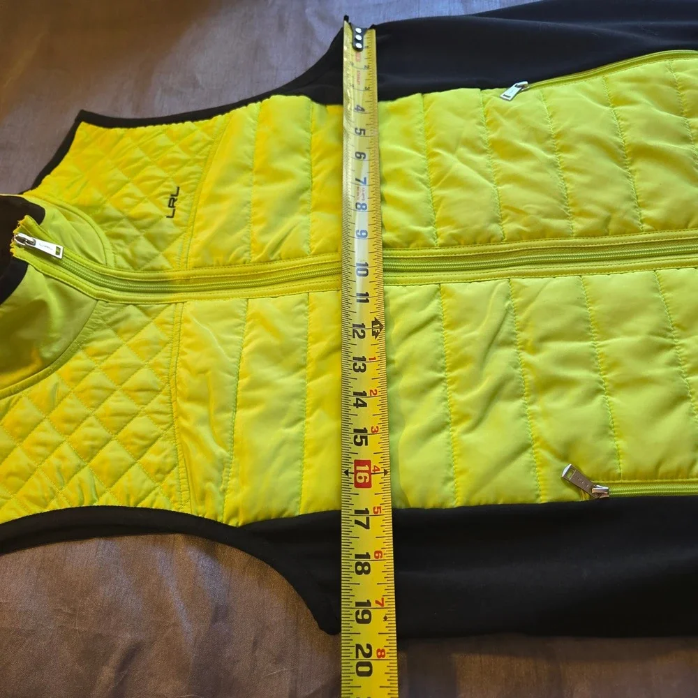 LRL Lauren Ralph‎ Lauren Neon Green Black Zip Up Quilted Vest Size XL READ